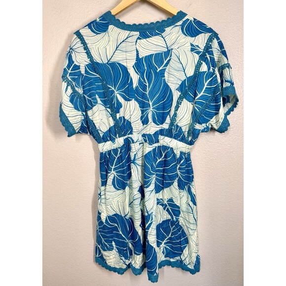 America & Beyond M Tropical Palm Fiesta‎ Crochet Trim Mini Dress Cover Up Tunic - Picture 8 of 12